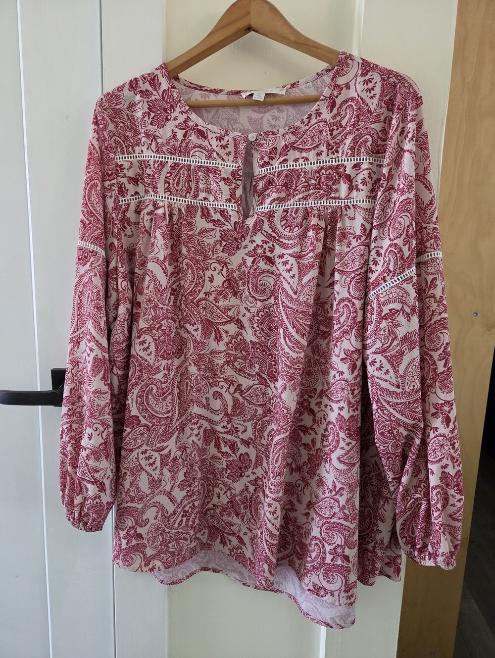 Suzanne Betro Rose Paisley Crochet-Trim Peasant Blouse